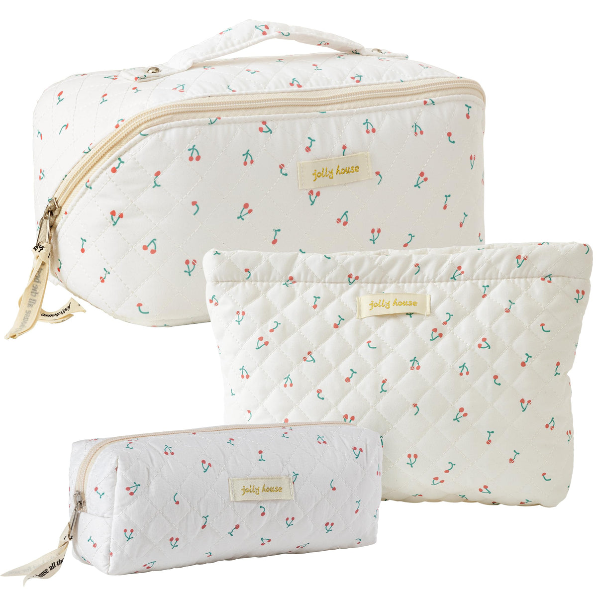 HBselect quilted makeup bag with floral pattern keeps cosmetics organized on the go.