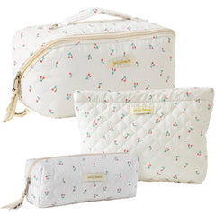 HBselect quilted makeup bag with floral pattern keeps cosmetics organized on the go.