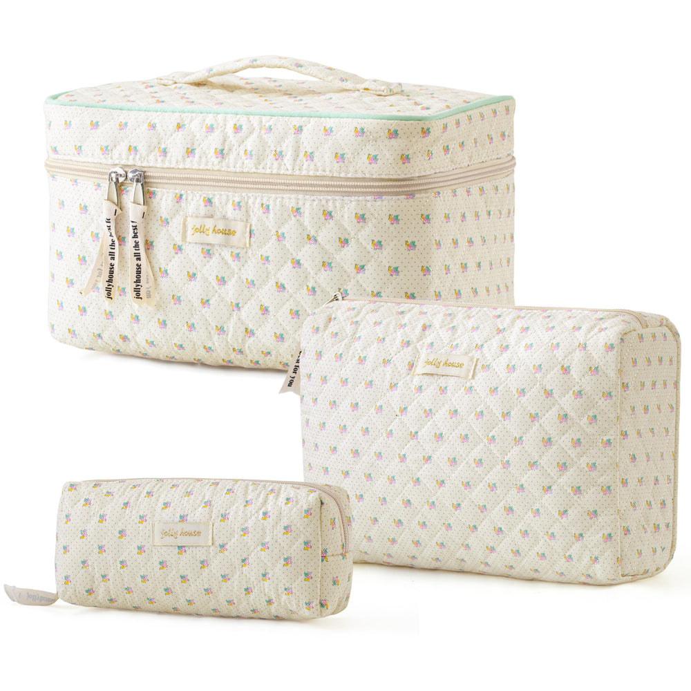 HBselect quilted makeup bag with floral pattern for stylish daily use and easy organization.