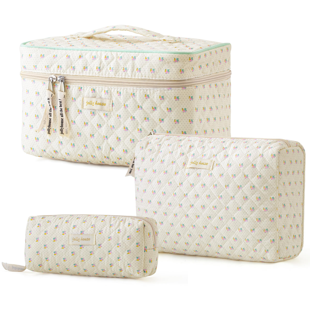 HBselect quilted makeup bag with floral pattern for stylish daily use and easy organization.