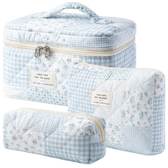 HBselect quilted makeup bag with floral pattern; smooth cotton texture for daily organization.