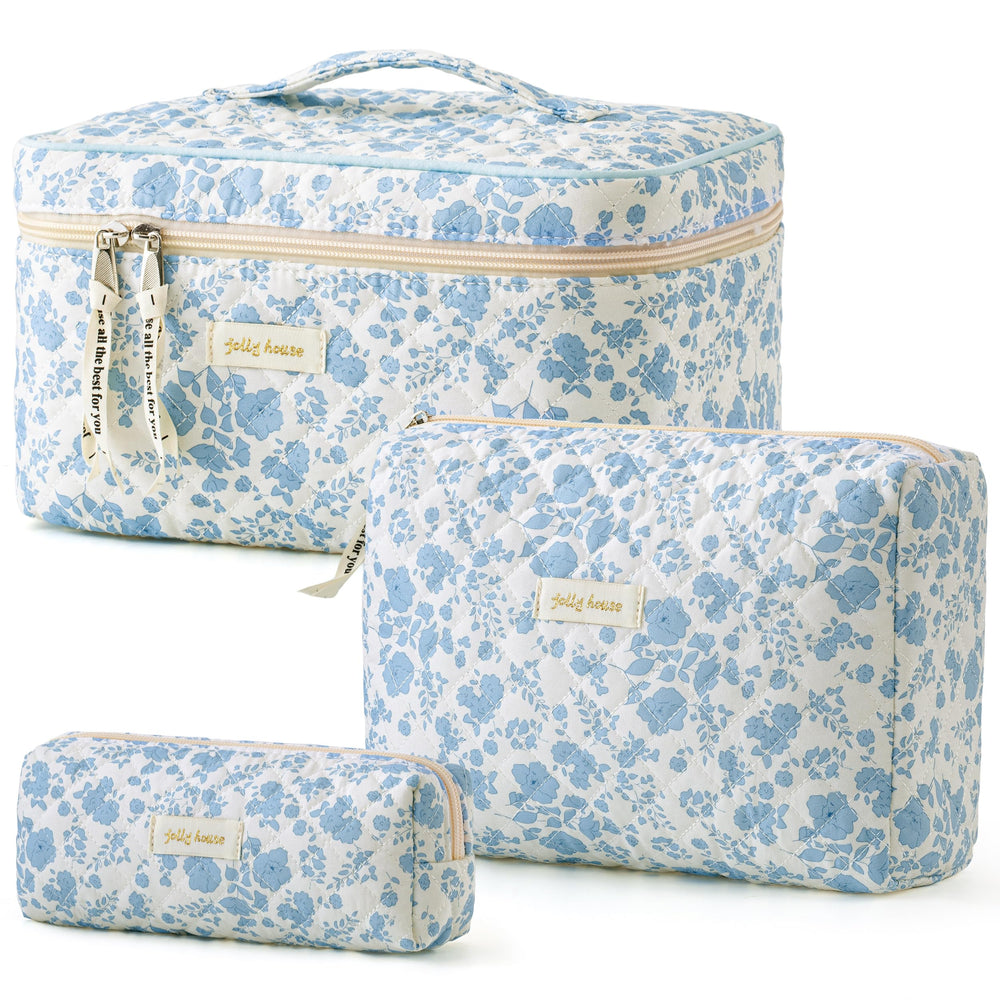HBselect quilted makeup bag front view with floral pattern, ideal for stylish travel cosmetics