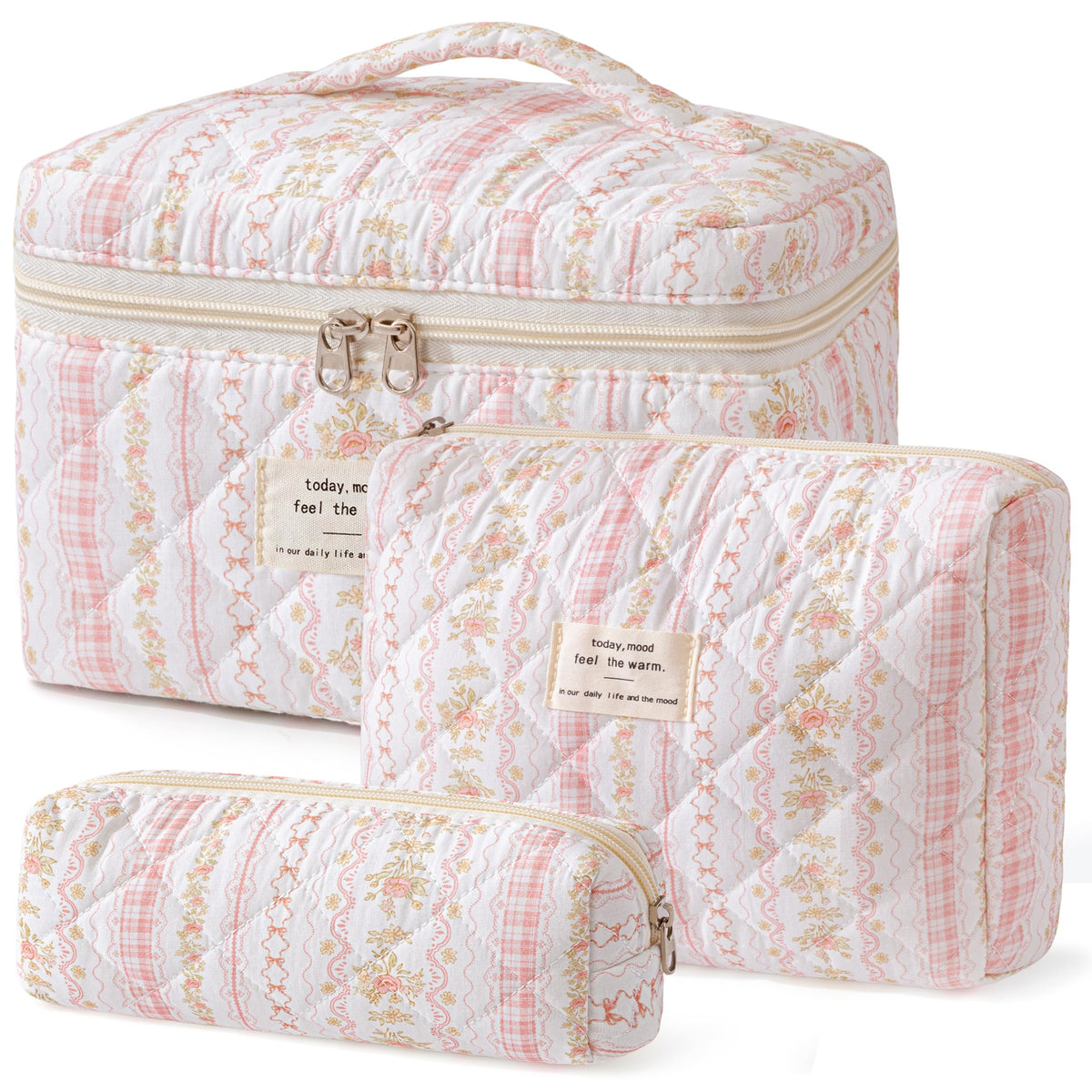 HBselect quilted makeup bag front view showcases chic floral design and sturdy construction.