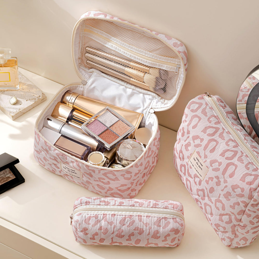 HBselect makeup bag with gold-plated zipper detail for easy access.