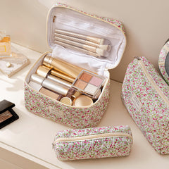 HBselect quilted makeup bag large capacity open view for travel essentials
