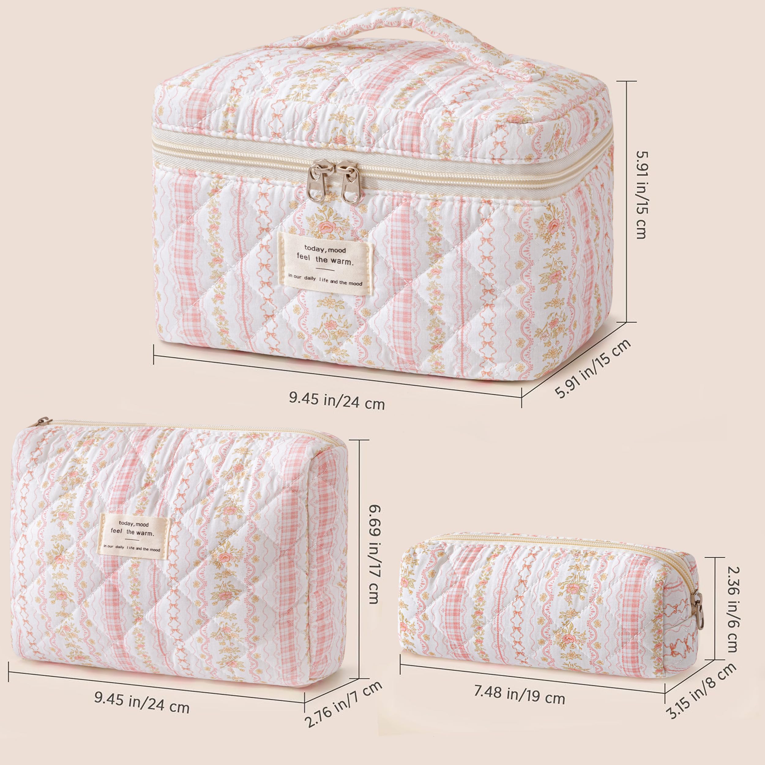 HBselect quilted makeup bag large size shown against a suitcase, signaling ample storage.