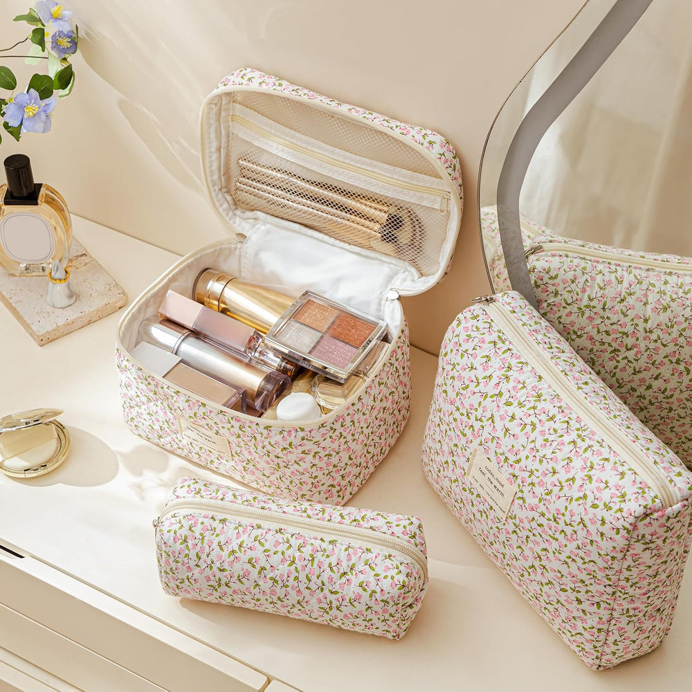 HBselect quilted makeup bag medium-size neatly organizes brushes and cosmetics