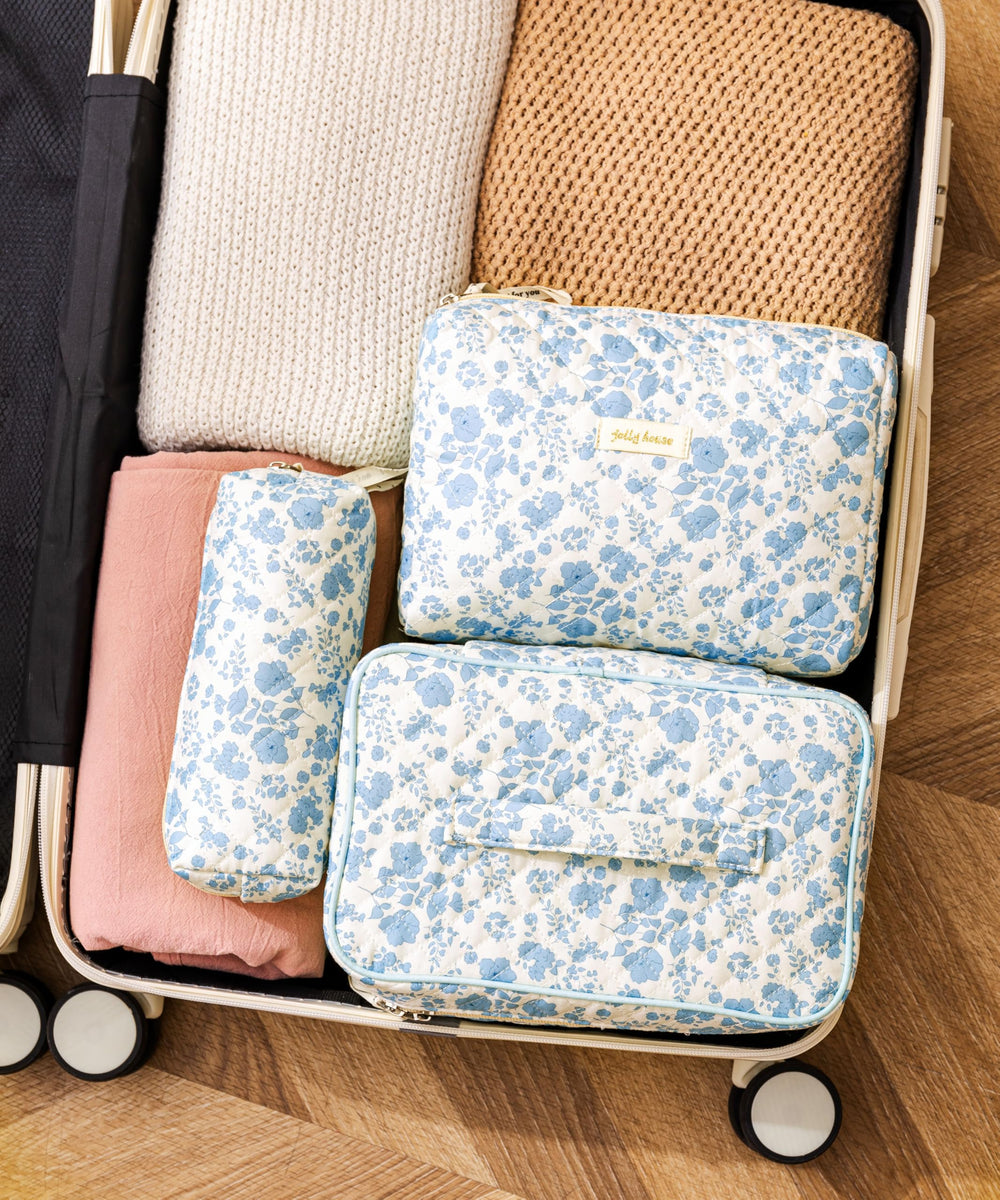 HBselect quilted makeup bag side view showing floral design for daily organization
