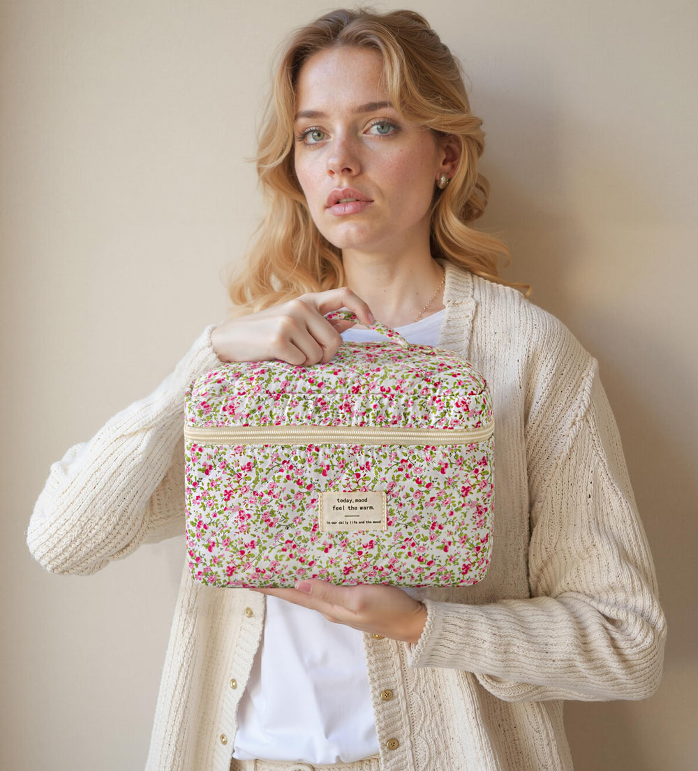 HBselect quilted makeup bag travel-size option with compact footprint