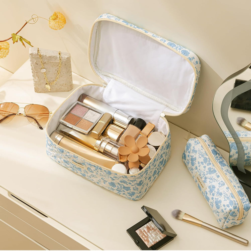 HBselect quilted makeup bag zipper closeup with gold-plated hardware