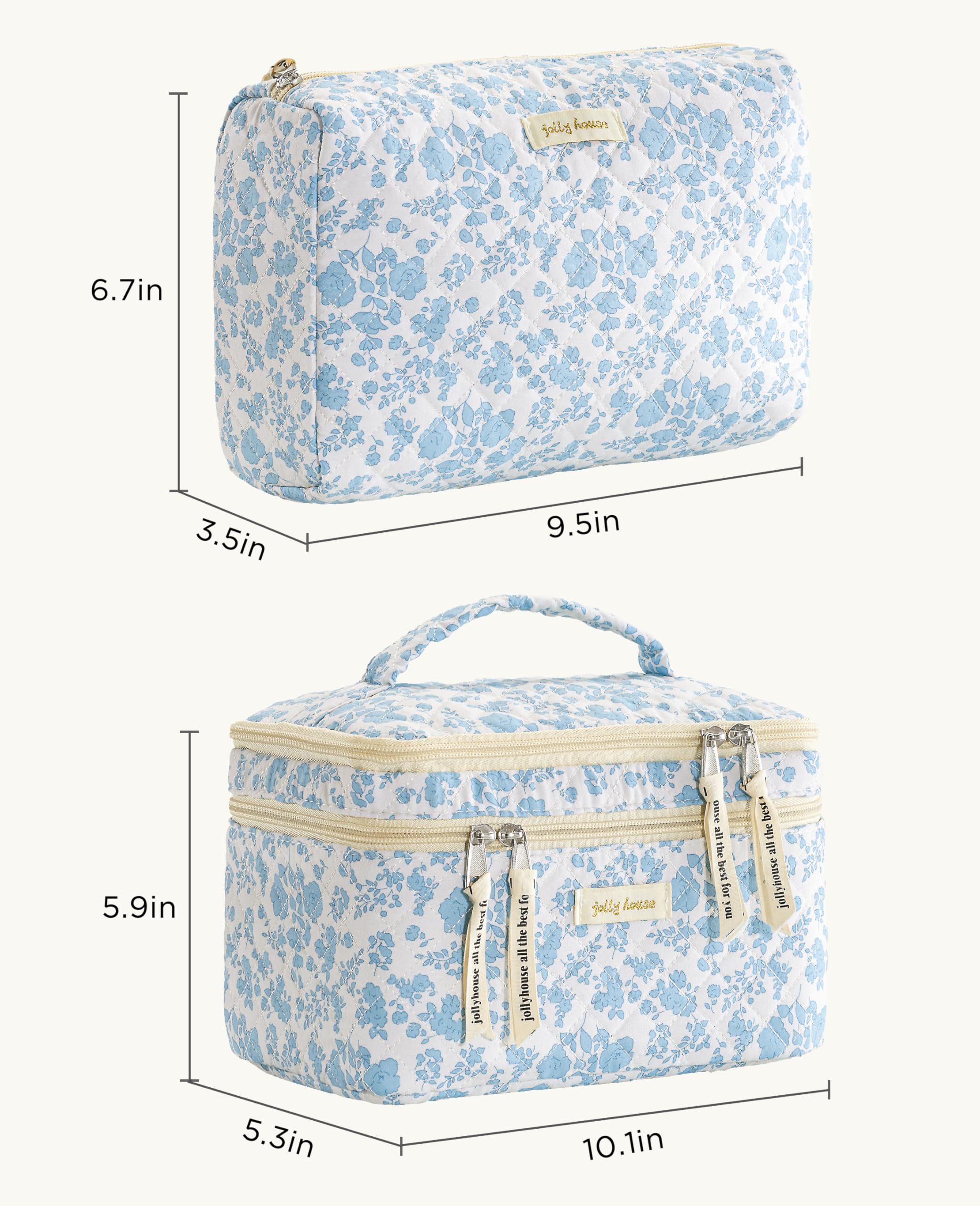 HBselect travel makeup bag cotton quilted medium side view for everyday carry.