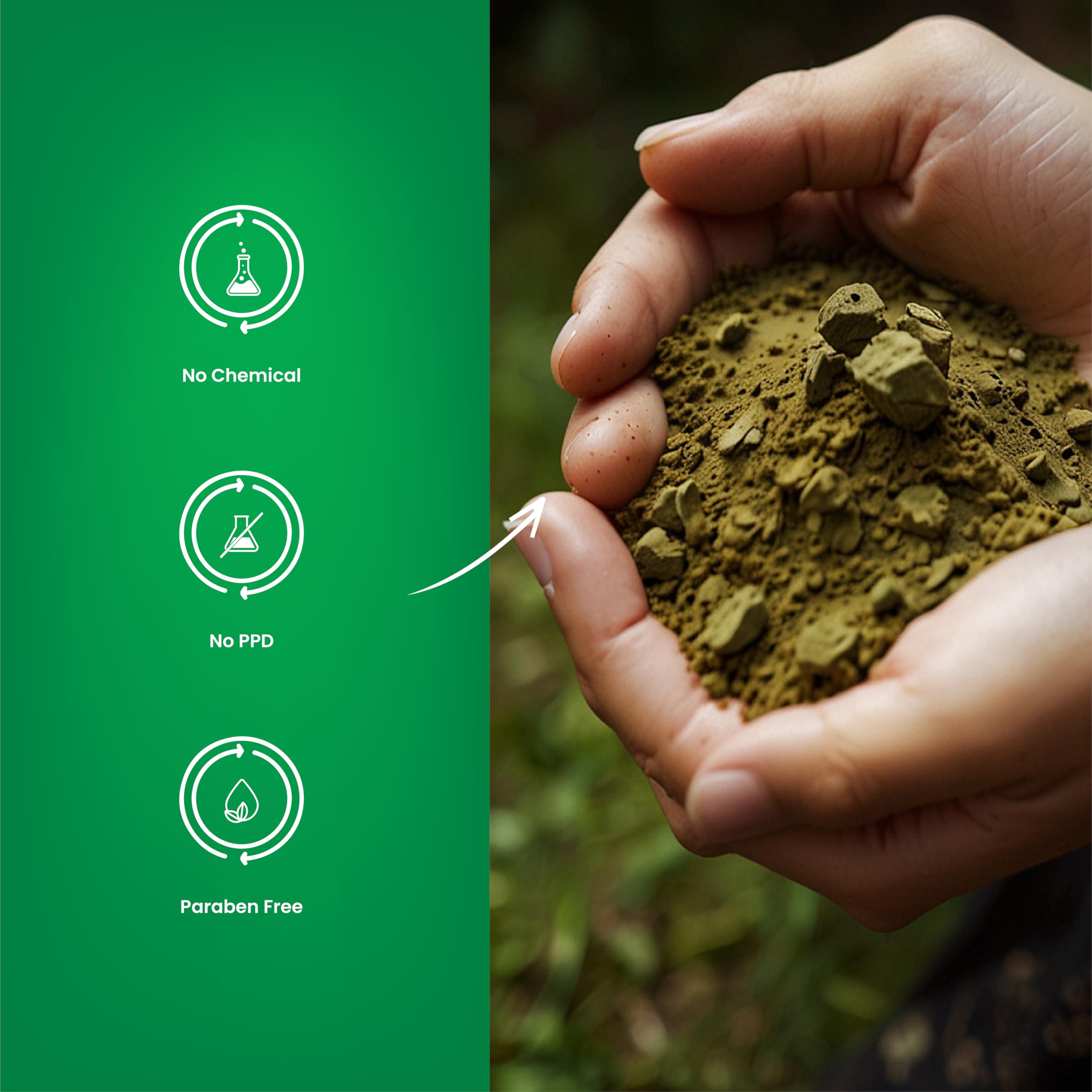 H&C Henna powder applied to hair scene hints natural color, shine, and conditioning.