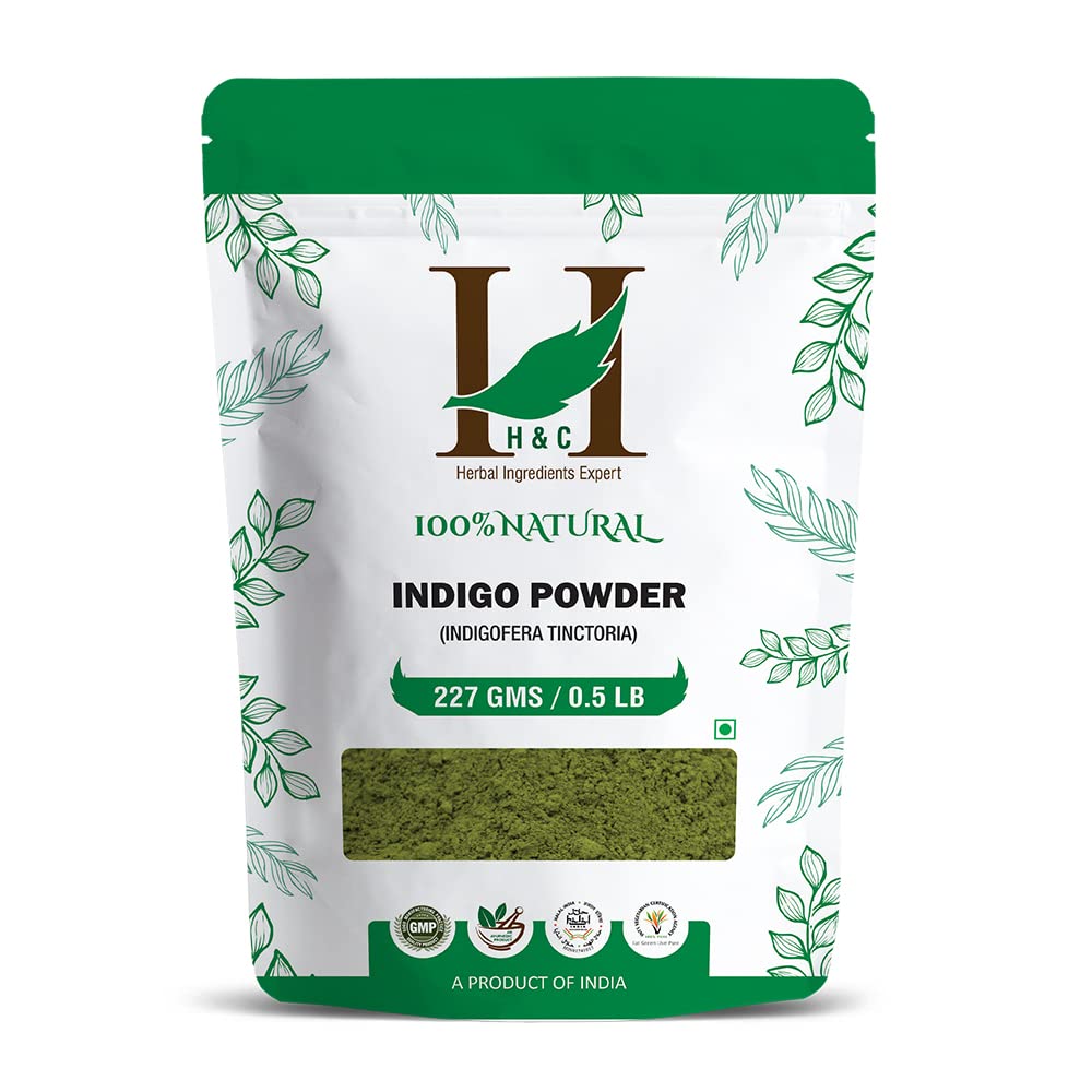 H&C Indigo powder packaging shows a natural dye option with no chemicals