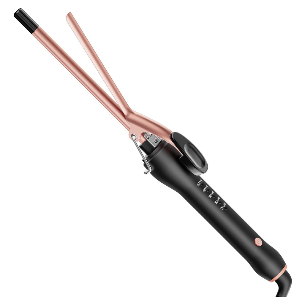 HCAH 3/8-inch curling iron closeup showing travel-ready compact design for quick curls
