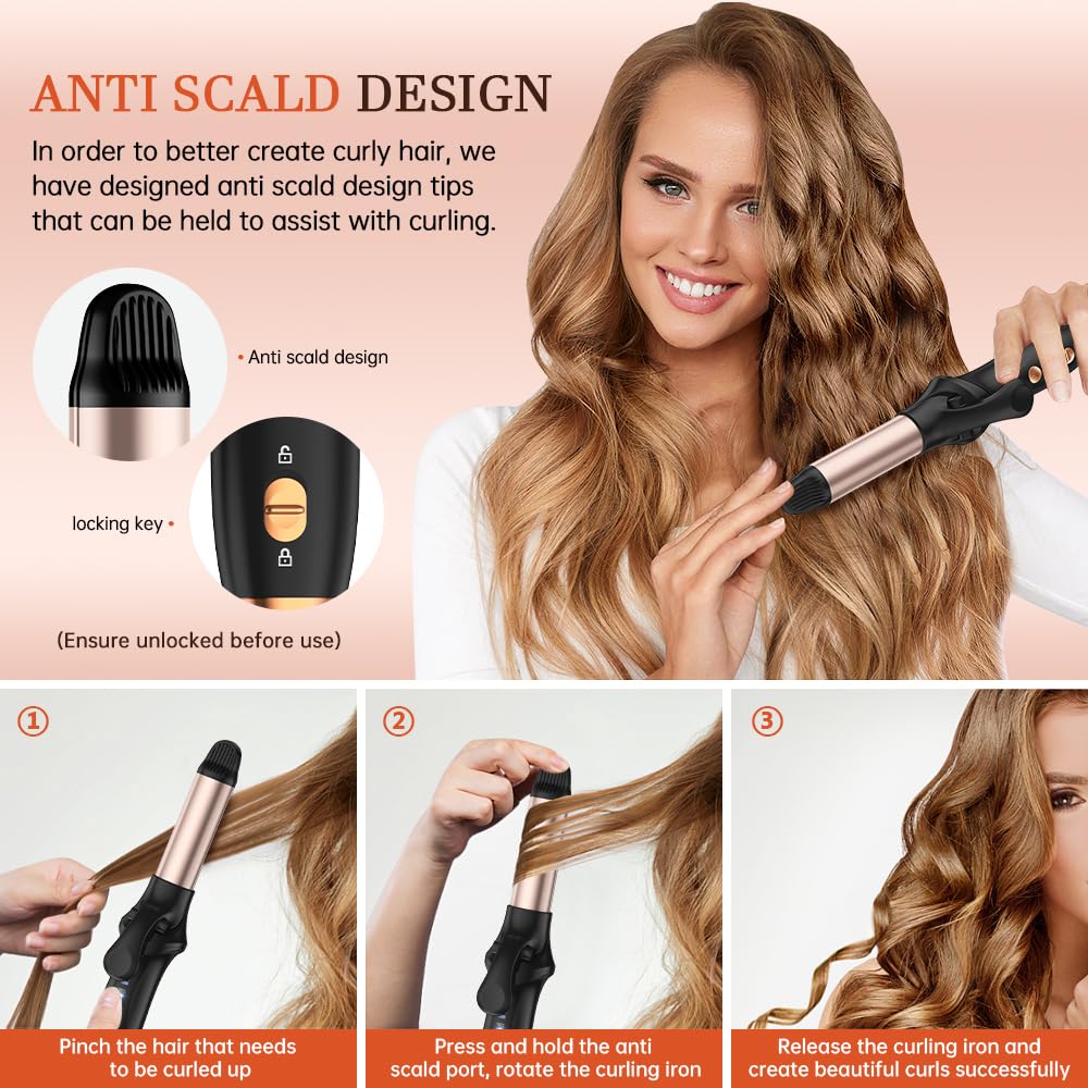 HCRTGAY curling iron with insulated handle provides safer grip during styling.