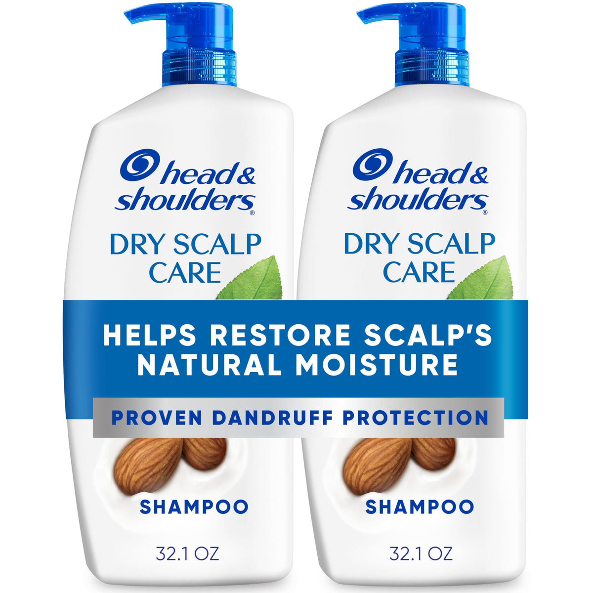 Head & Shoulders twin pack front view showing two 32.1 fl oz bottles and branding benefit
