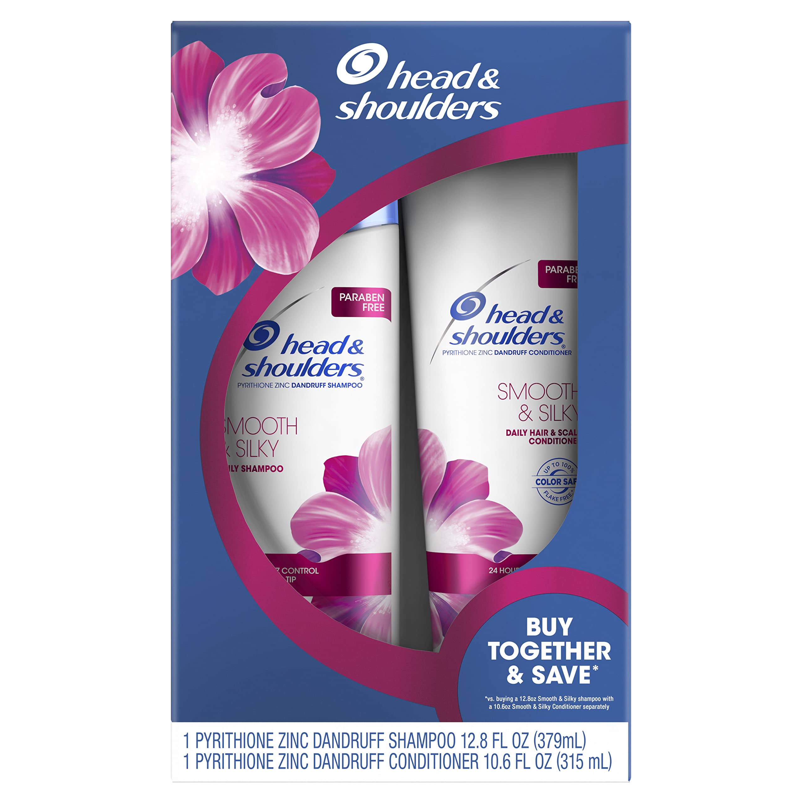Head & Shoulders Smooth & Silky shampoo bottle with creamy lather for frizz control.