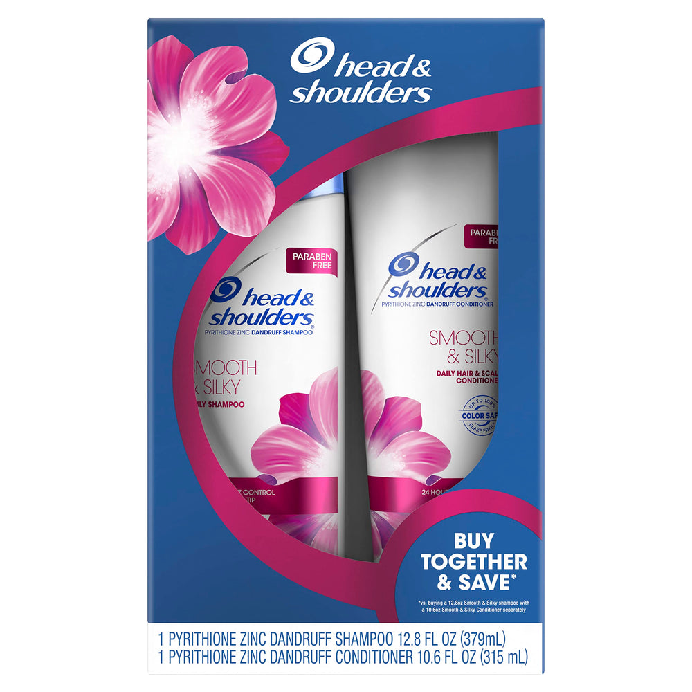 Head & Shoulders Smooth & Silky shampoo bottle with creamy lather for frizz control.