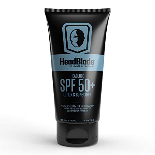 HeadBlade HeadLube SPF50 5 oz packaging highlights travel-friendly sunscreen for on-the-go protection.