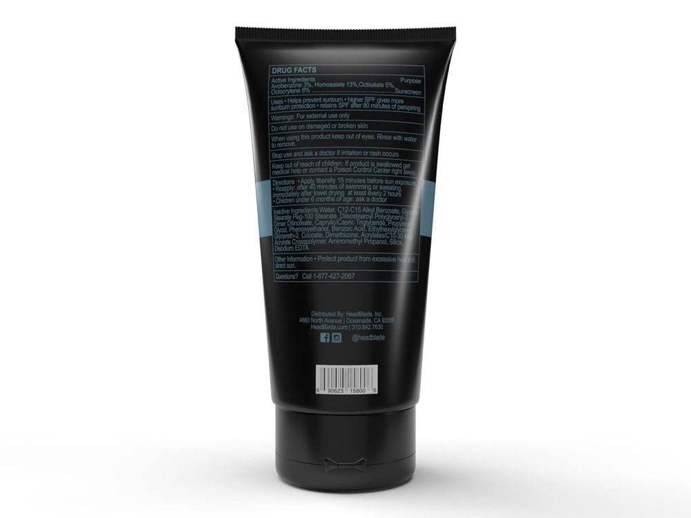 HeadBlade HeadLube SPF50 no-grease texture communicates comfortable wear all day.