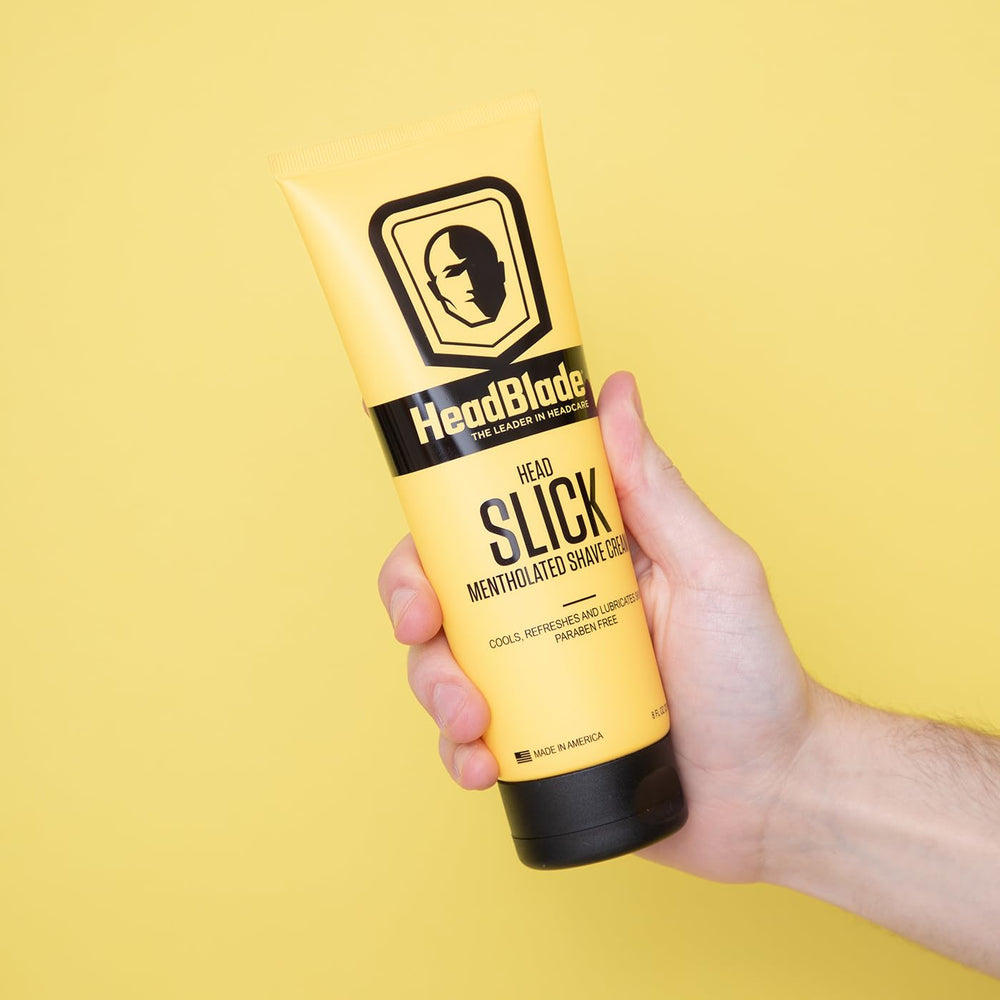 HeadBlade HeadSlick shave cream application demonstrates smooth glide during shave.