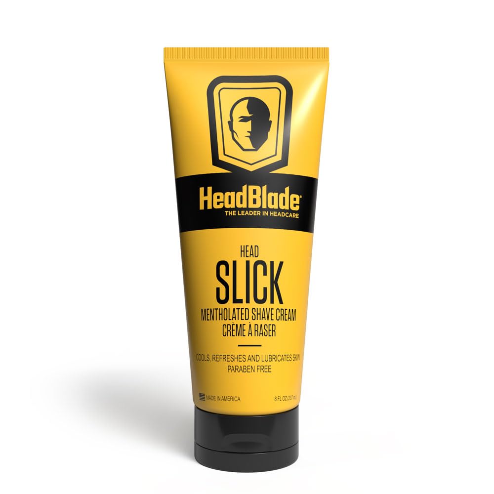 HeadBlade HeadSlick shave cream bottle for a smooth scalp shave.