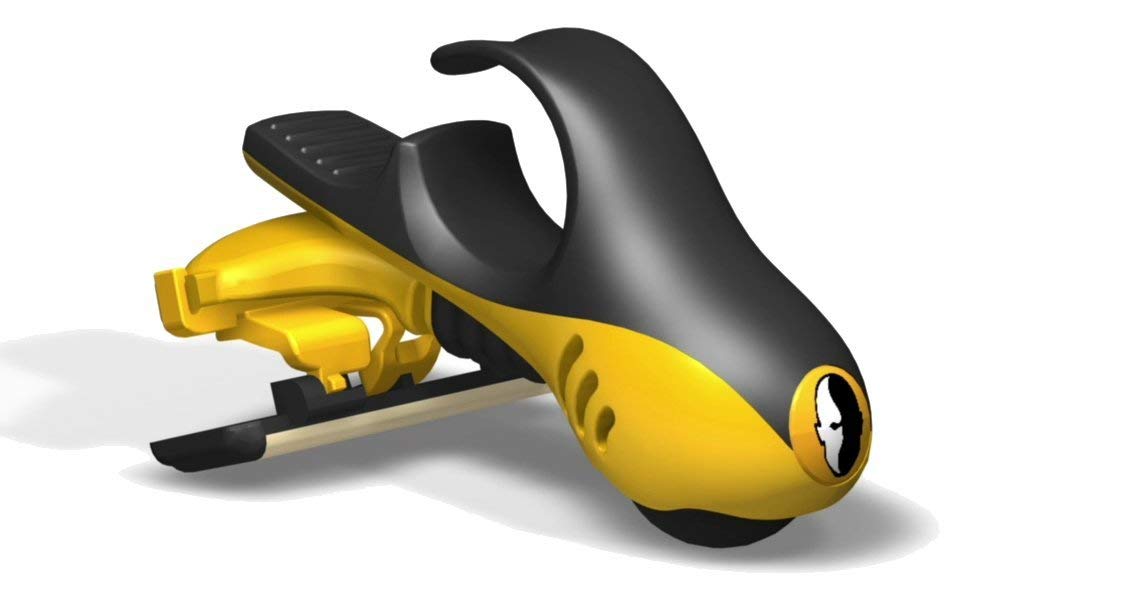 HeadBlade Moto razor in hand highlights compact, maneuverable design for quick shaves.