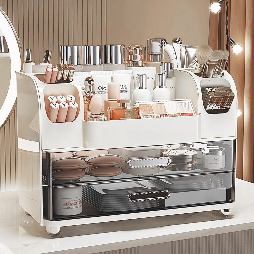 Heaime makeup organizer top compartments hold tall bottles and essentials