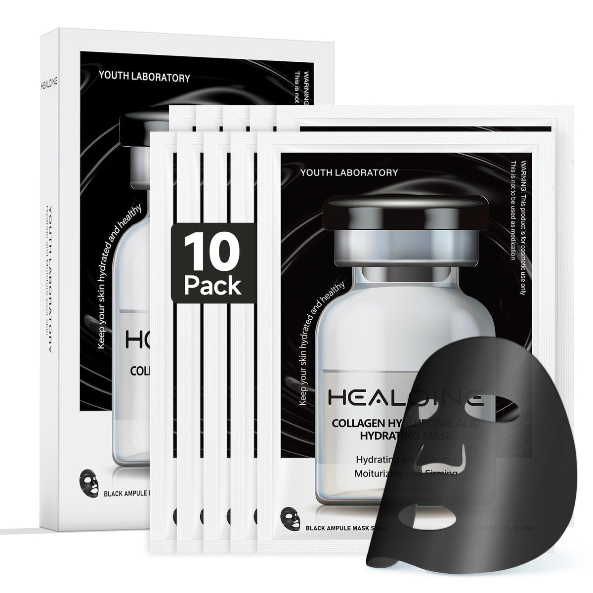 HEALOINE Deep Collagen Mask packaging highlights premium overnight hydration for all skin types
