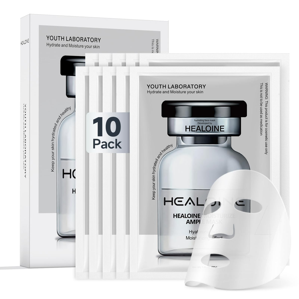 HEALOINE hyaluronic acid mask packaging in box highlights hydrating skincare at home