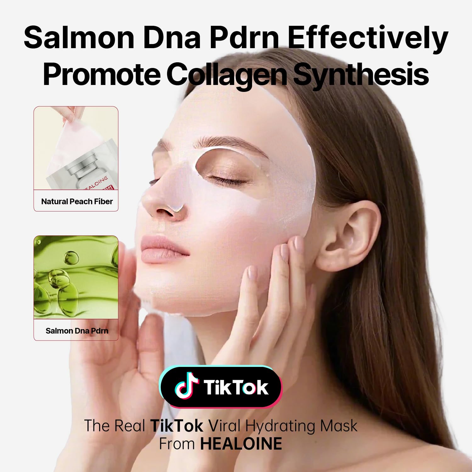 HEALOINE salmon-dna-pdrn pink mask on face delivering comforting hydration for sensitive skin