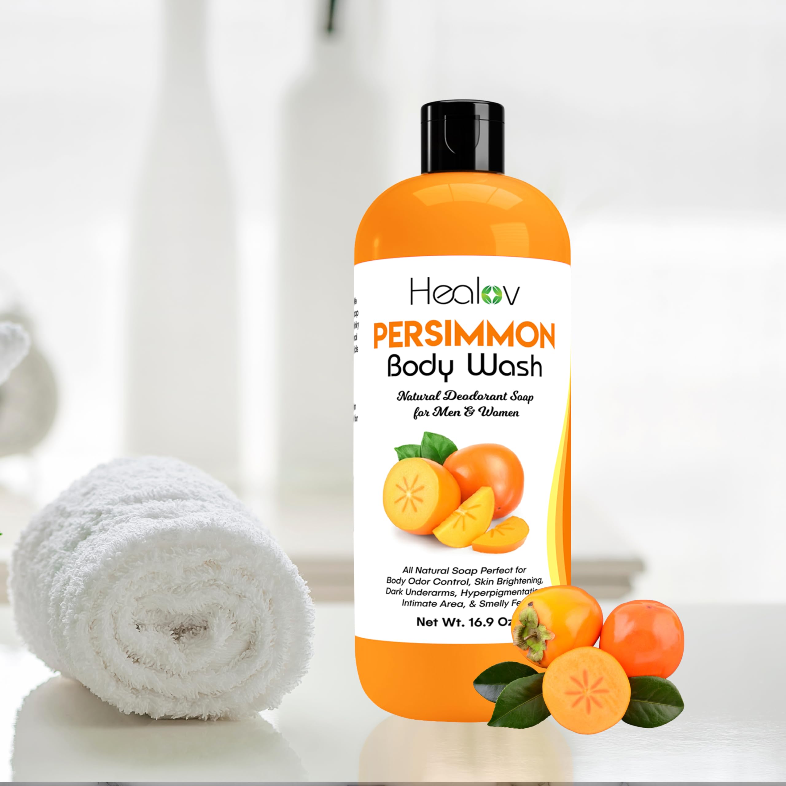 Healov Persimmon Body Wash close-up of deodorizing suds for a fresh feel