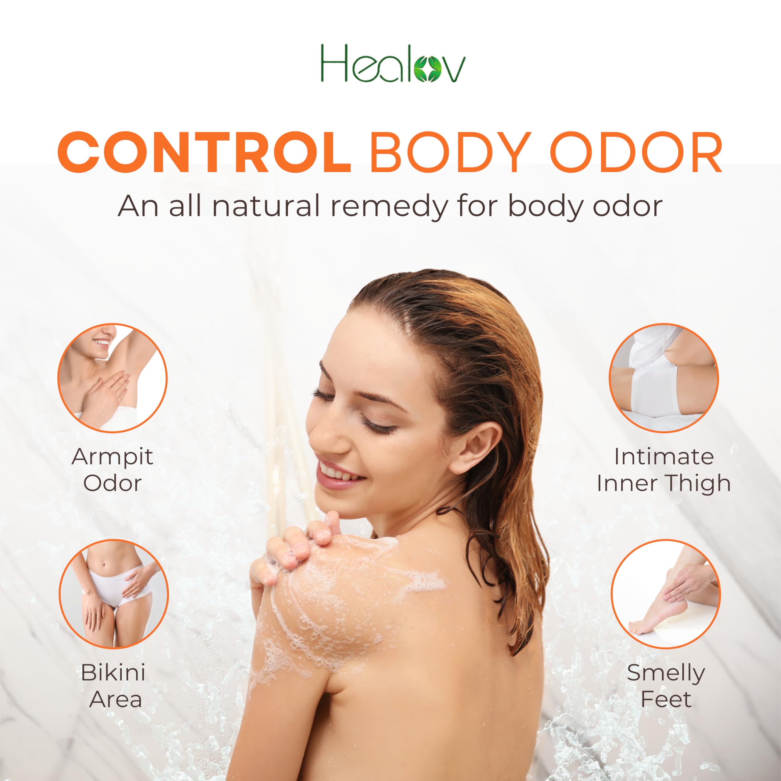 Healov Persimmon Body Wash underarm usage showing daily odor-control routine