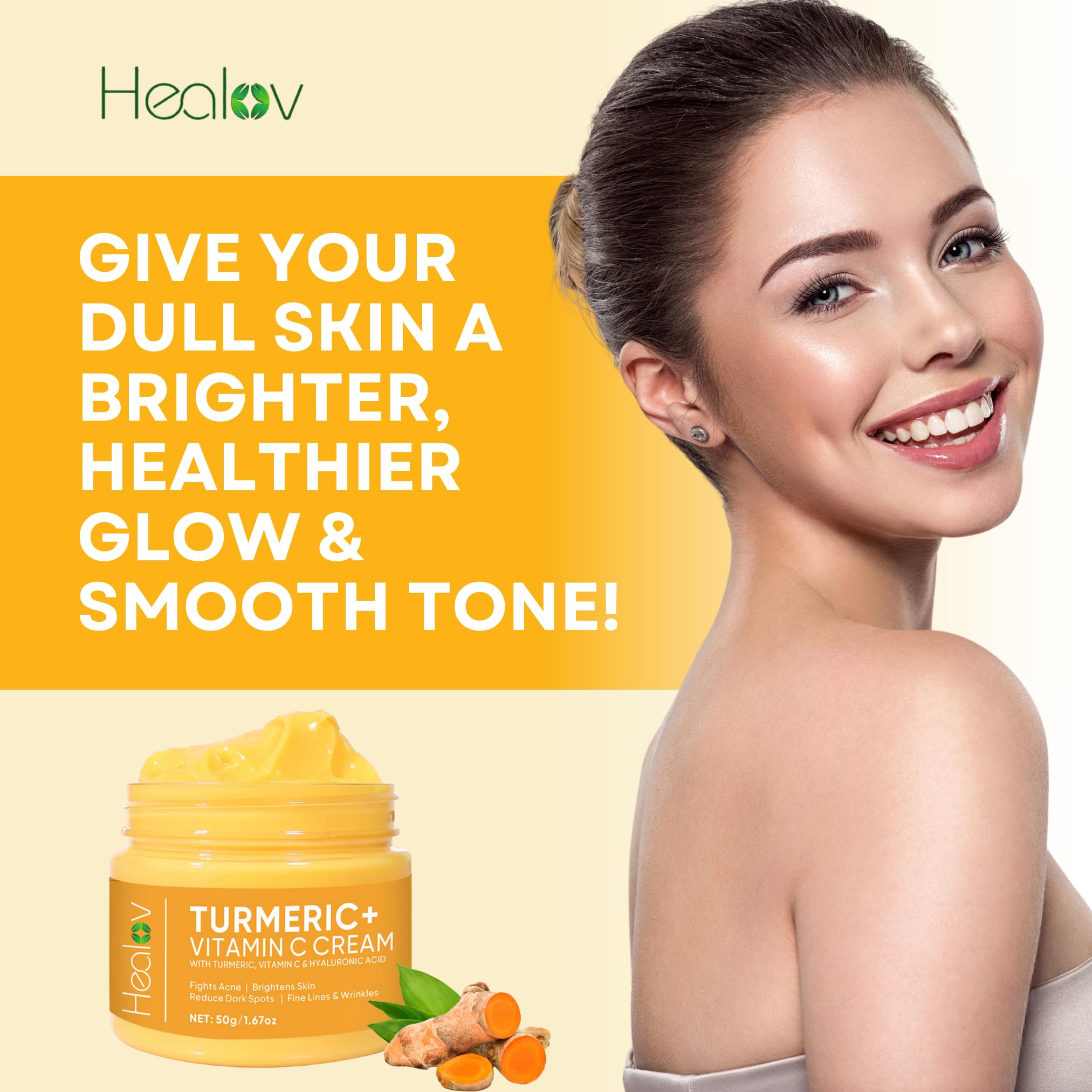 Healov Turmeric Cream texture swirl showing smooth application and even tone