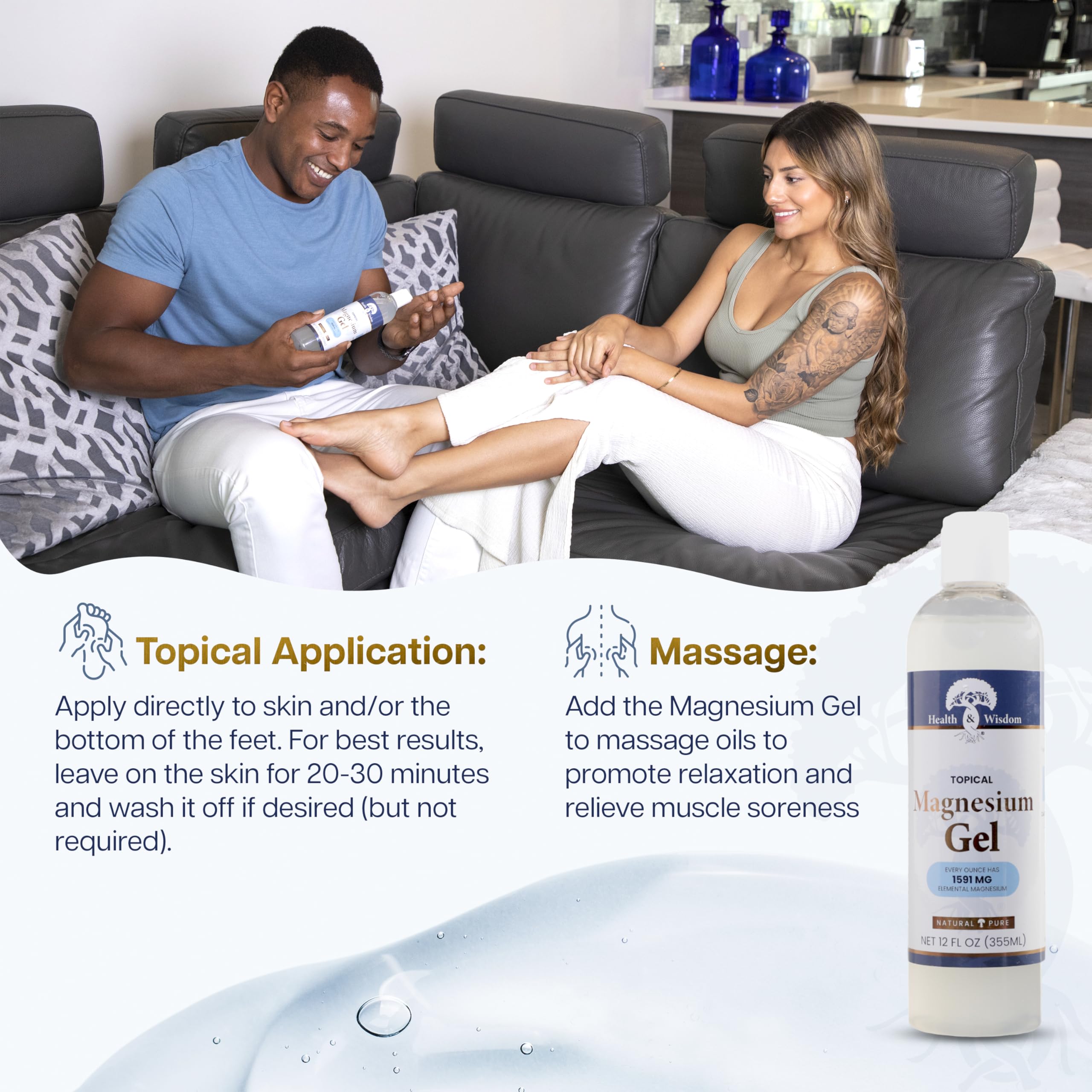 Health and Wisdom magnesium gel muscle-relief use during workouts through topical application.