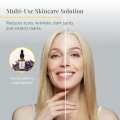 Health Priority Naturals vitamin E oil applied to the face for fast, moisturized glow.