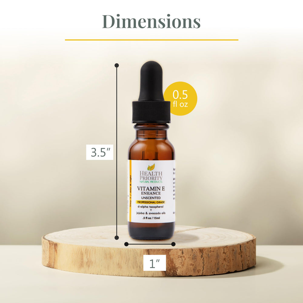 Health Priority Naturals vitamin E oil with jojoba highlights nourishing blend for skin.