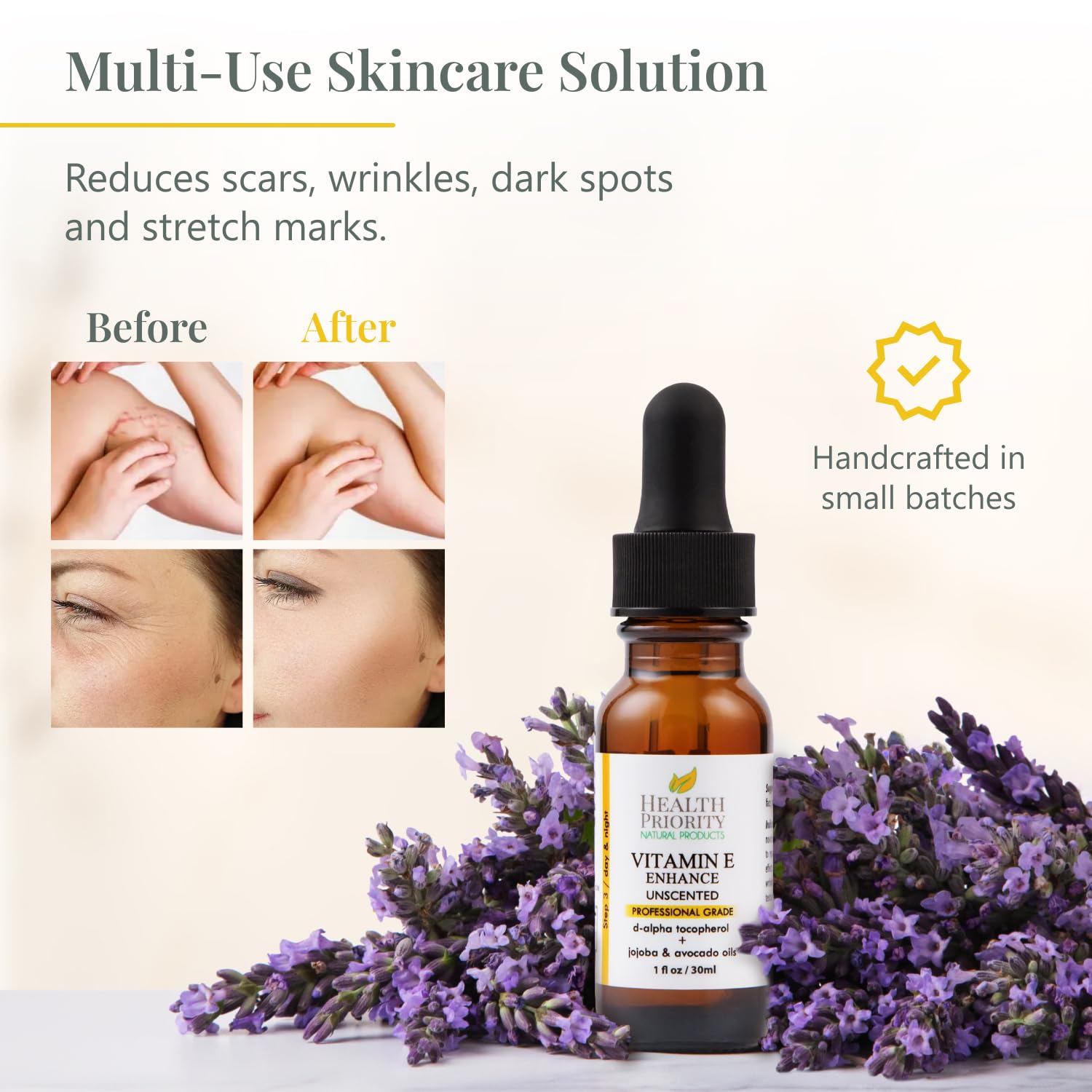 Health Priority Naturals organic Vitamin E Oil with jojoba and avocado for nourishment.
