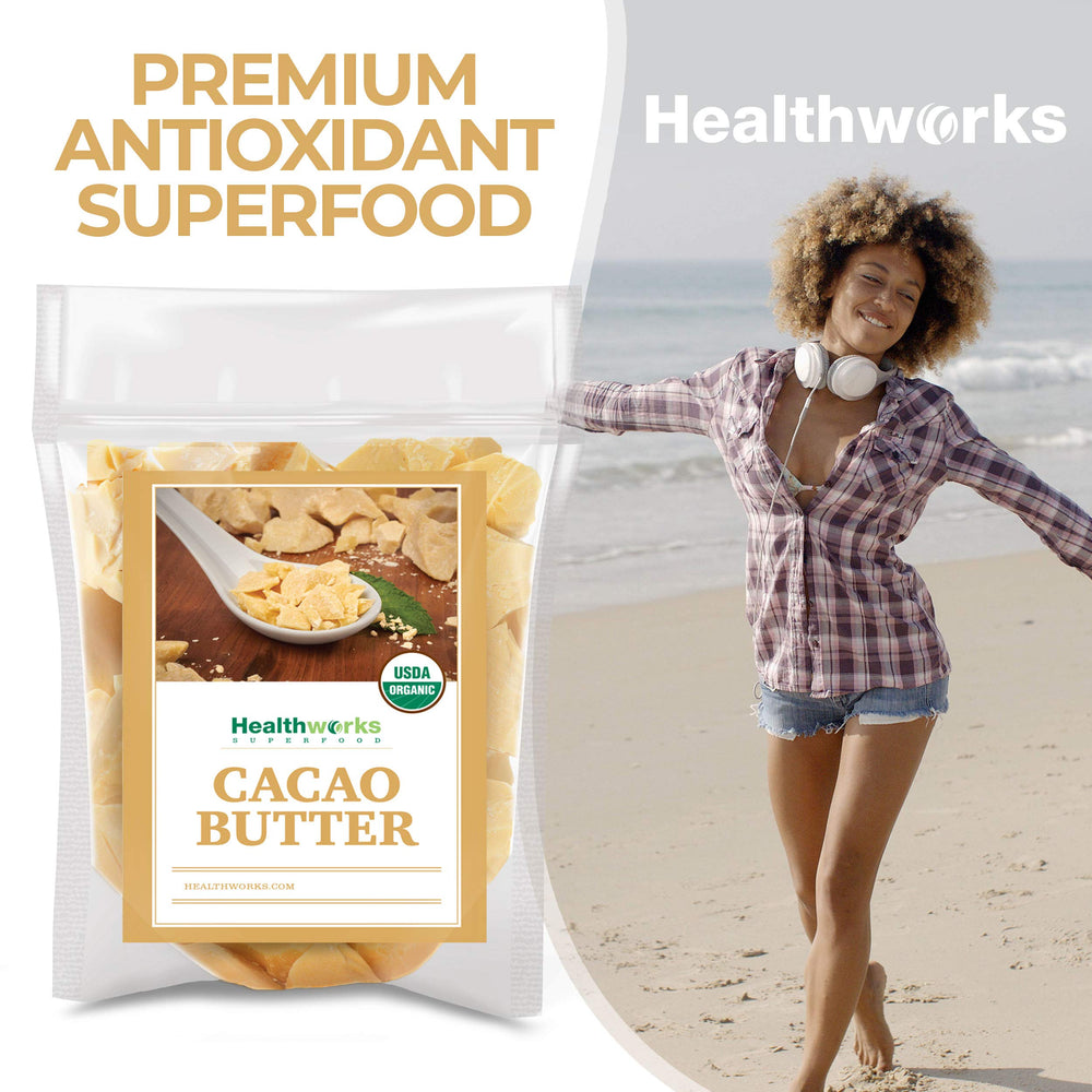 Healthworks cacao butter antioxidant-rich scent promotes luxurious chocolate flavor in recipes.