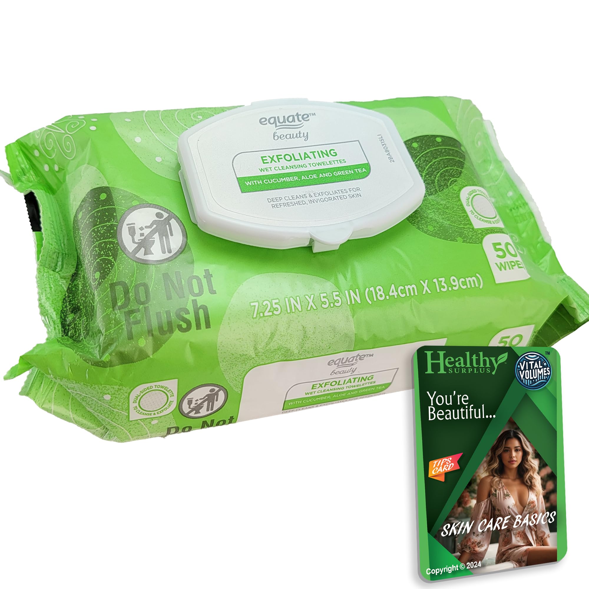 Healthy Surplus Equate exfoliating towelettes textured side close-up for gentle cleansing and makeup removal