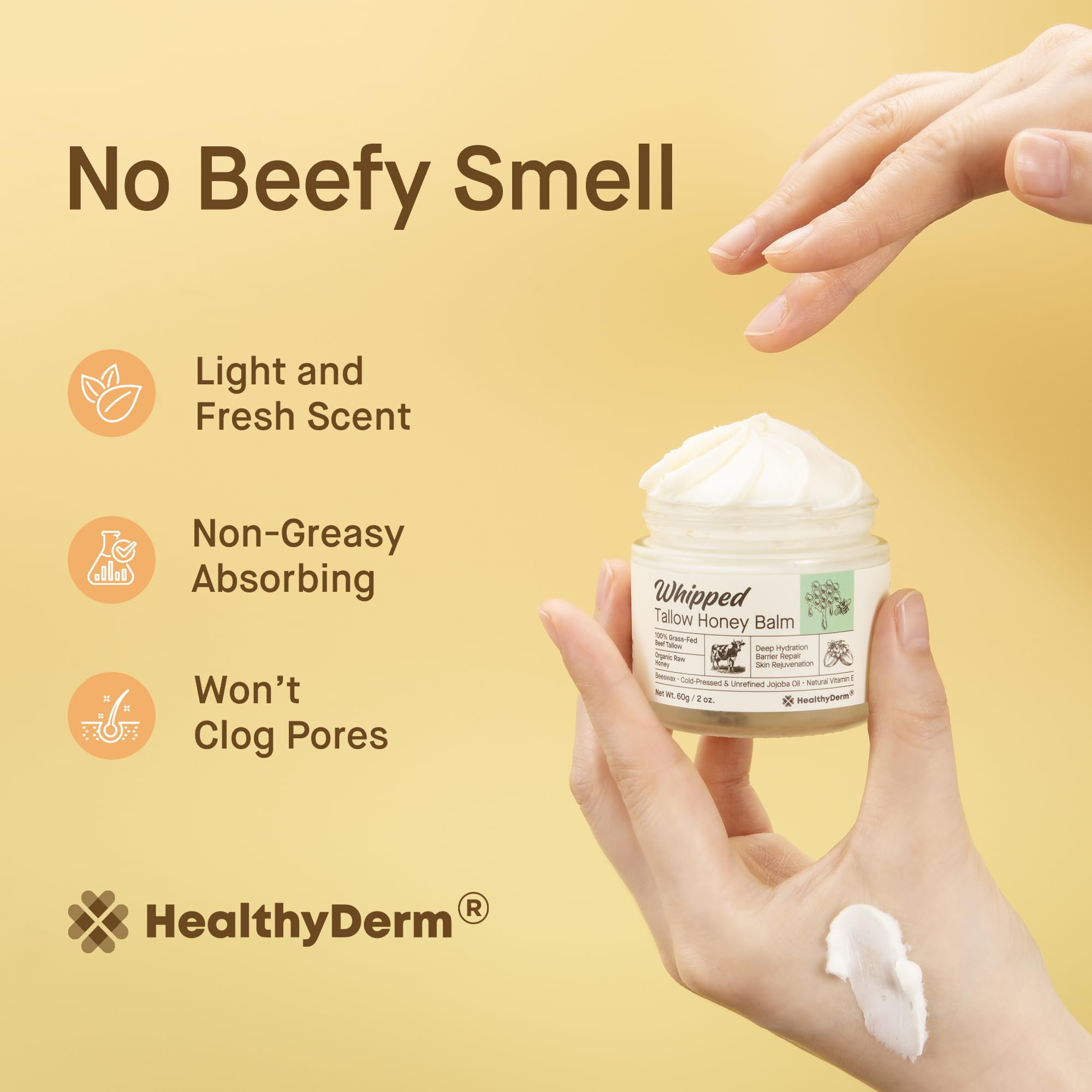 HealthyDerm beef-tallow-honey-balm-application-face-neck scene showing comfortable everyday use.