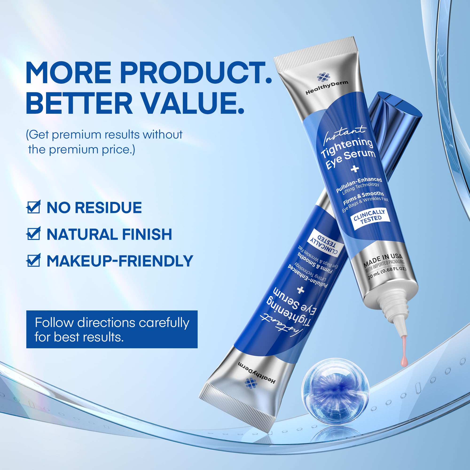 HealthyDerm post-application eye area – lifted, smoother appearance after use.