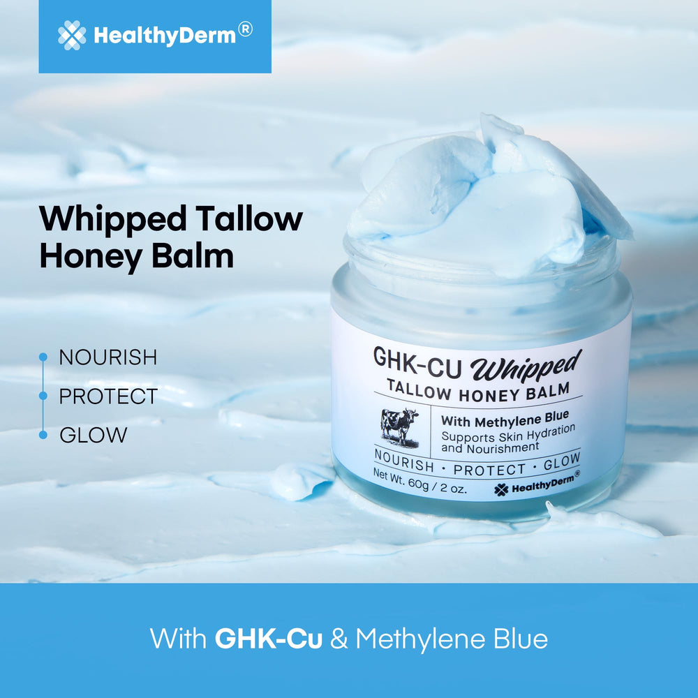 HealthyDerm Methylene Blue swatch emphasizes antioxidant hydration for daily use.