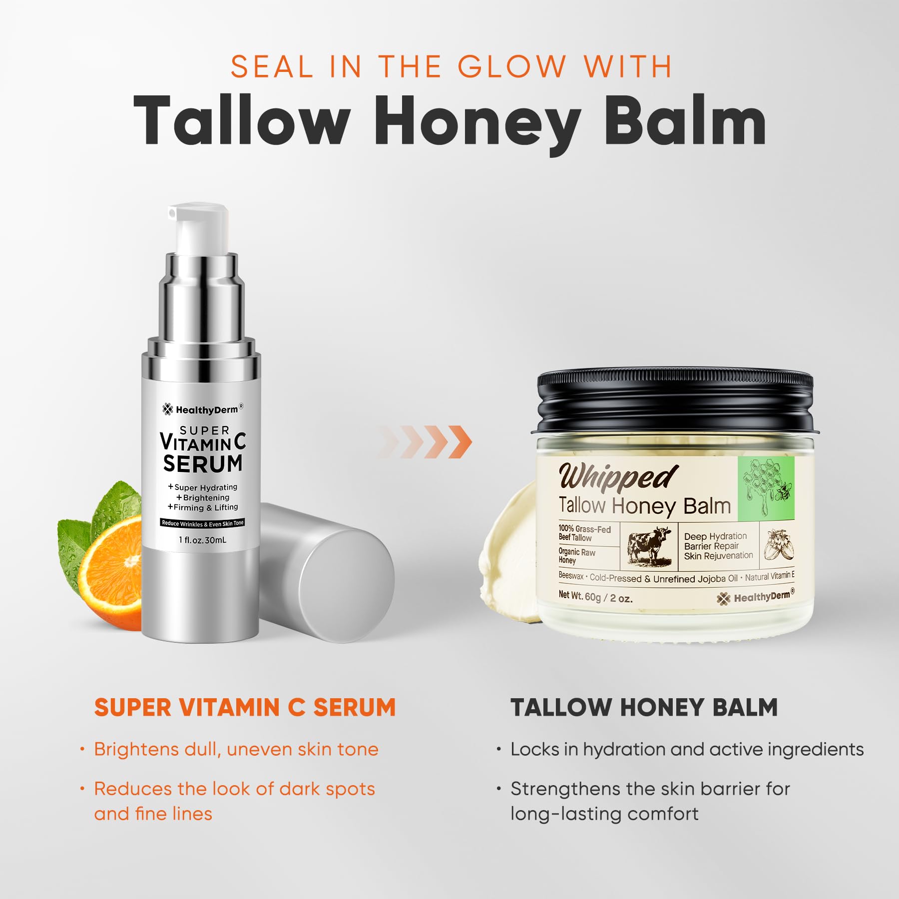 HealthyDerm serum texture closeup shows silky, hydrating feel on the skin.