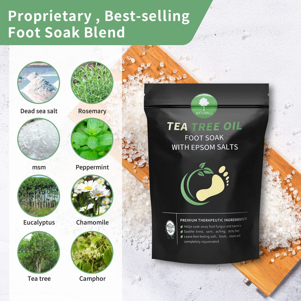 HEAMAVIN Tea Tree Oil Foot Soak ingredients highlight natural blend for soothing care.