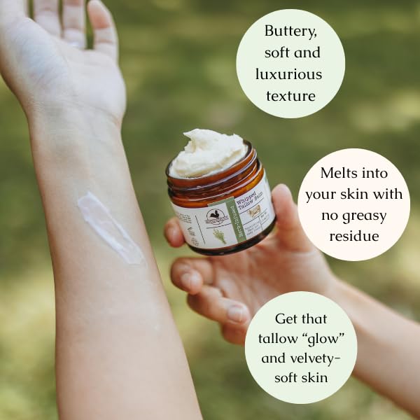 Hearth and Homestead tallow balm on hand shows easy melt and absorption.