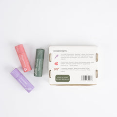 Hearth and Homestead lavender-spearmint lip balm tube provides gentle aroma and lip protection.