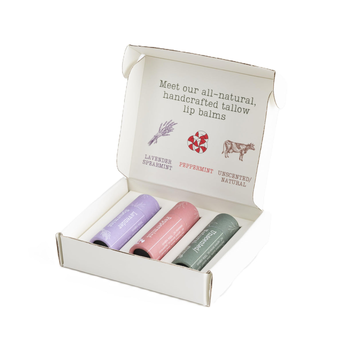 Hearth and Homestead unscented lip balm tube provides deep hydration for dry lips.