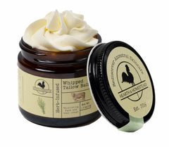 Hearth and Homestead whipped tallow balm unscented jar for daily skin nourishment.