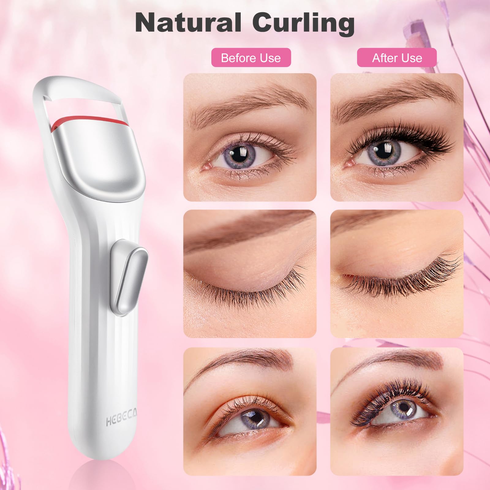 HEBECA heated eyelash curler dual temp dials demonstrate customizable curl strength